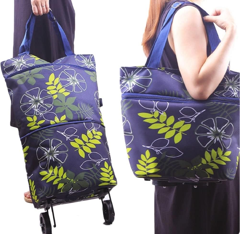 Upgrade Shopping Bag with Wheels Portable Trolley Bags Grocery Cart Hand Pulling Utility with Hand Straps Folding Shopping Cart- Larger Size & Waterproof & Strong(B0BB1BK2BY)
