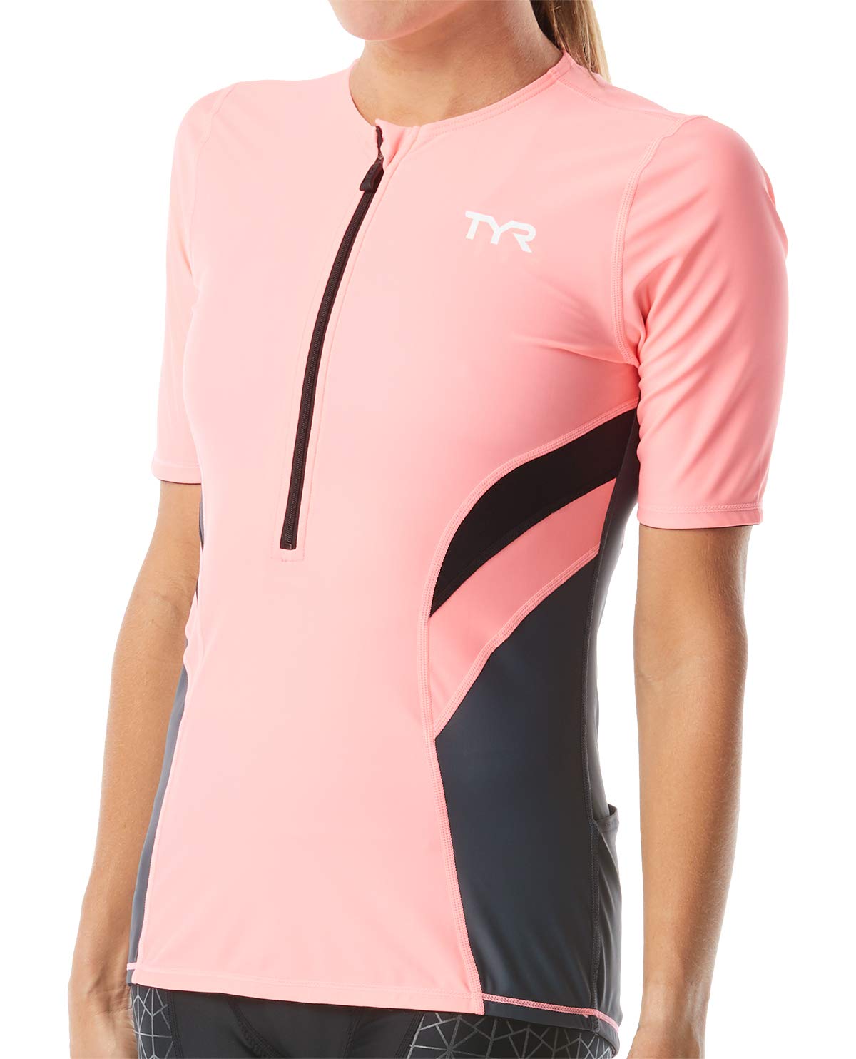 TYR TSSCOF6A194L Women's Comp S/S Top Grey/Coral L
