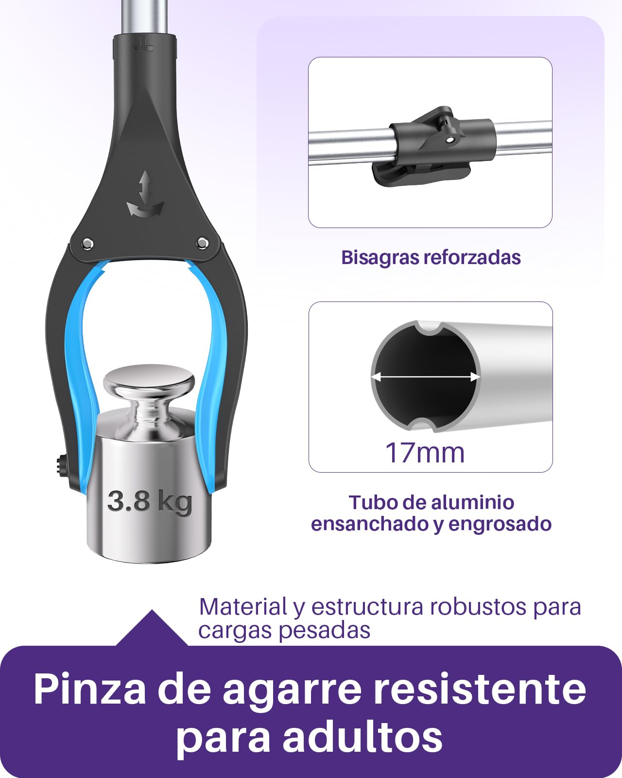 Kekoy Pinzas Largas para Alcanzar Objetos para Mayores Aluminio, Pinza Recogedor Plegable/Girable, Brazo de Agarre Extra Largo, Ayuda de Agarre con Puntas Magnéticas (110cm 1 Paquete Azul hielo)