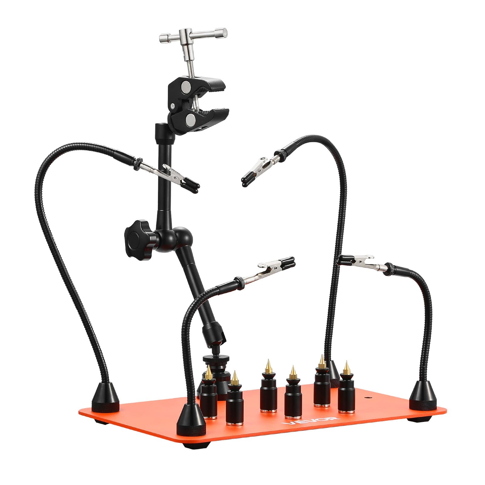 VEVOR Troisième Main Soudure à 4 Bras, Station Aide de Soudage Magnétique, avec 6 Piliers de Circuit Imprimé, Support de Pistolet à Air Chaud 360°, pour Réparation Électronique, Artisanat, Bricolage