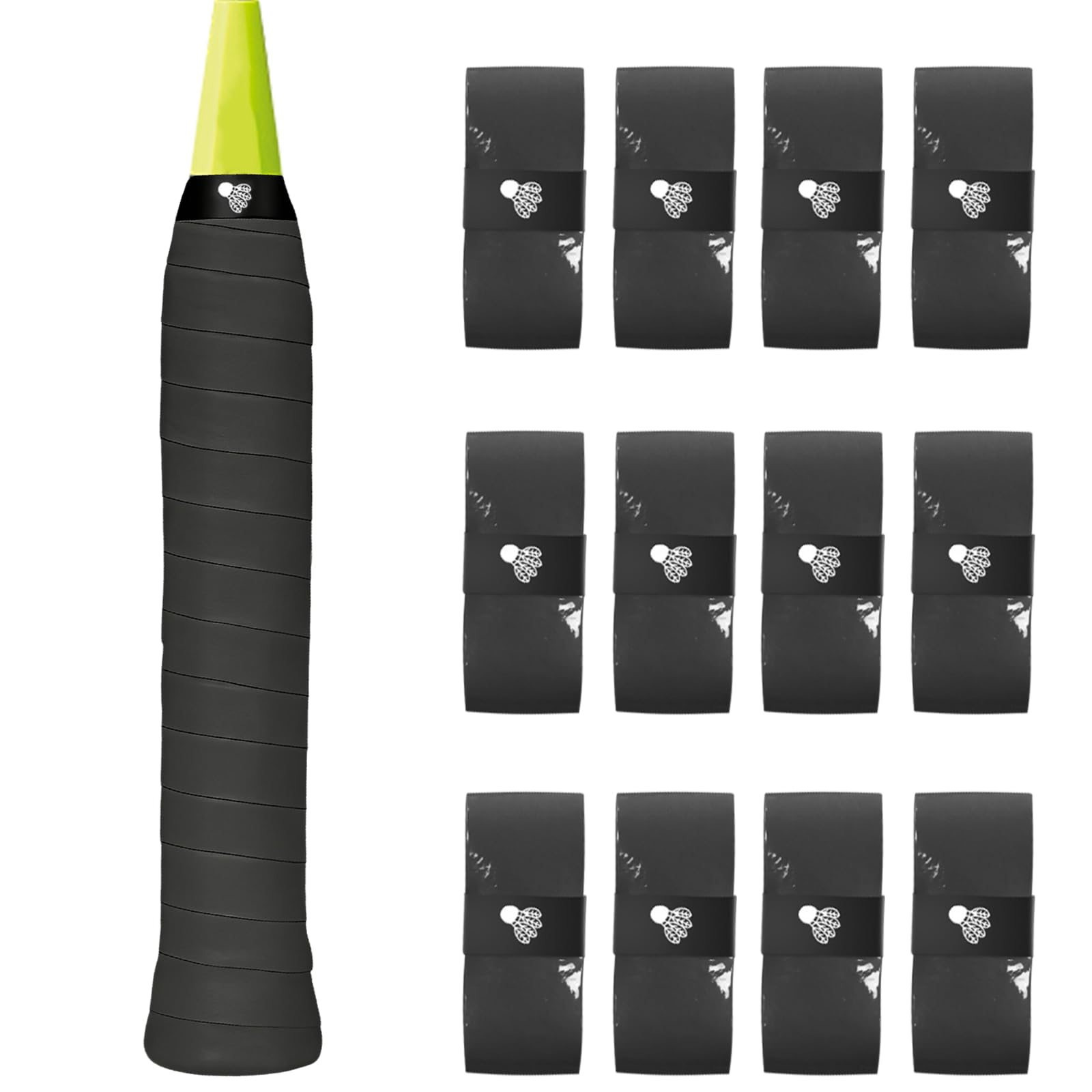 Axvxby 12 Pack Tennis Racket Grip Tape,PU Racquet Grip Tennis/Badminton/Squash Absorbent Anti-Slip Overgrip Handle Grip Self-Adhesive Racquet Grip Tape (Black)