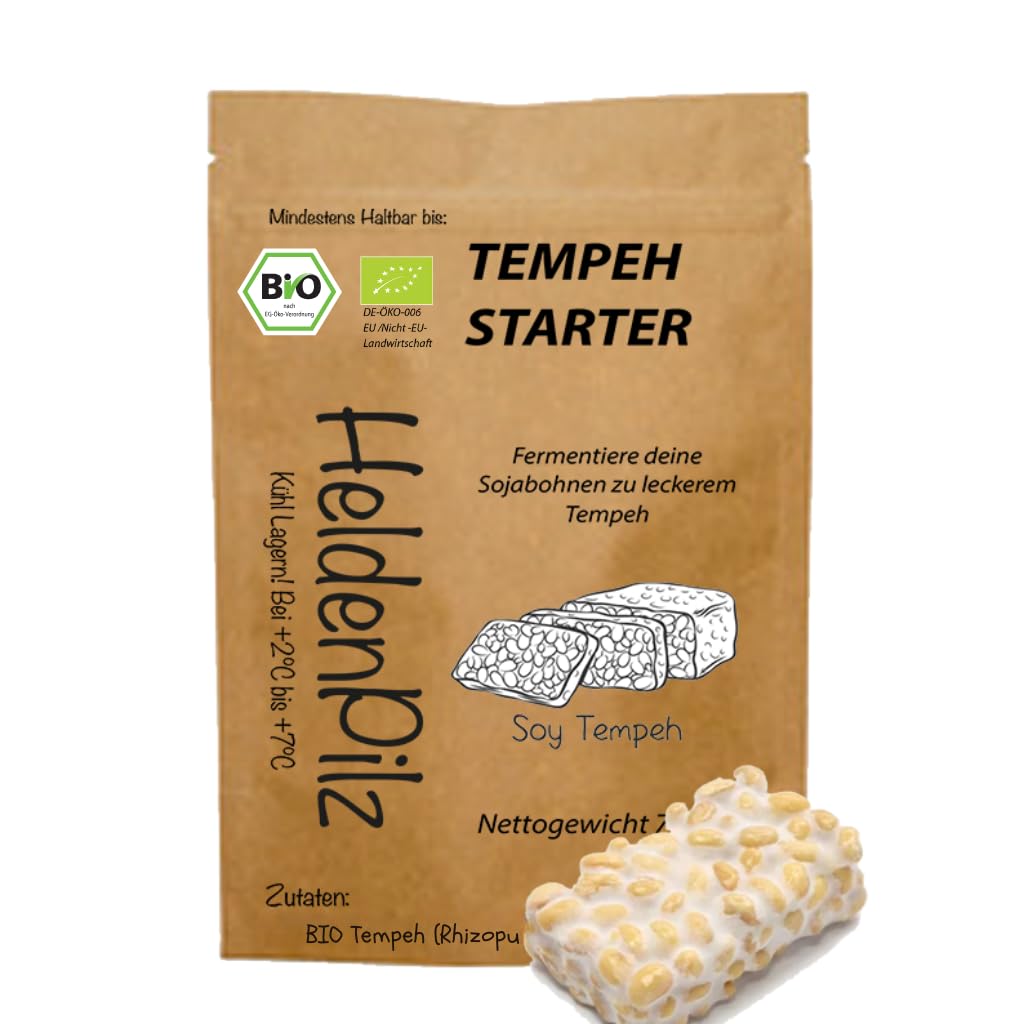 Cultivo de Tempeh (Polvo de Tempeh) Rhizopus Oligosporus - ¡Hasta 75 KG de Tempeh hecho en casa! Elaboración de Tempeh casero (Cultivo de Tempeh 75g)