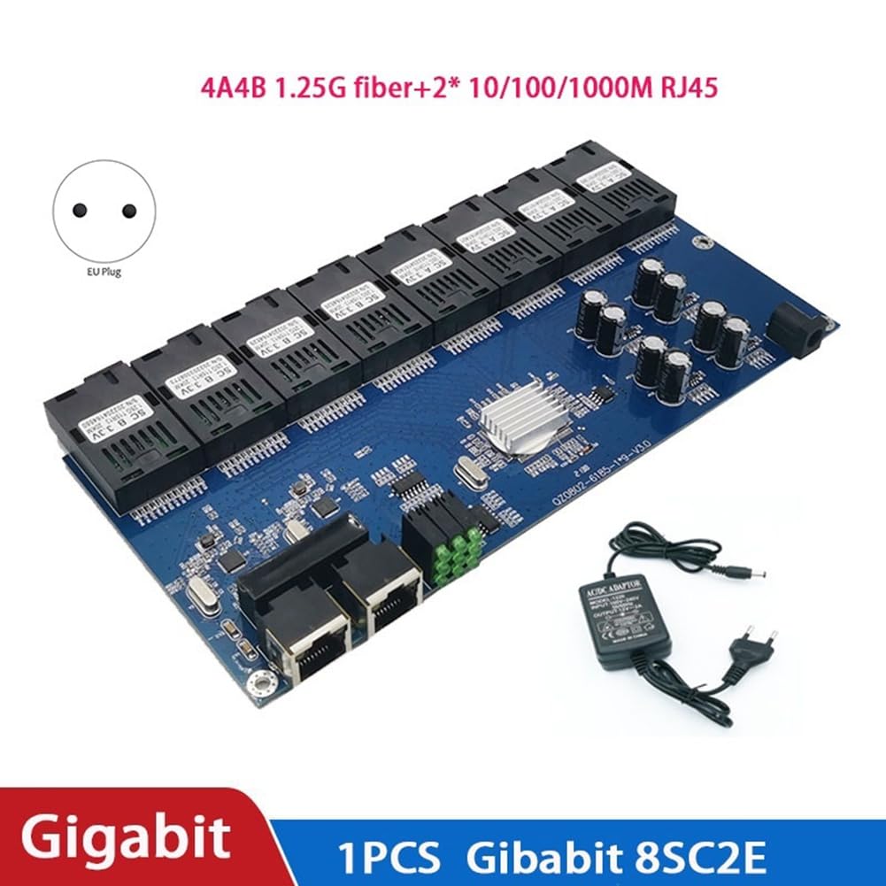 Commutateur Fibre Optique Gigabit 8 SC 2 1000M RJ45 Gigabit Ethernet Switch Media Converter 5V3A B Prise UE