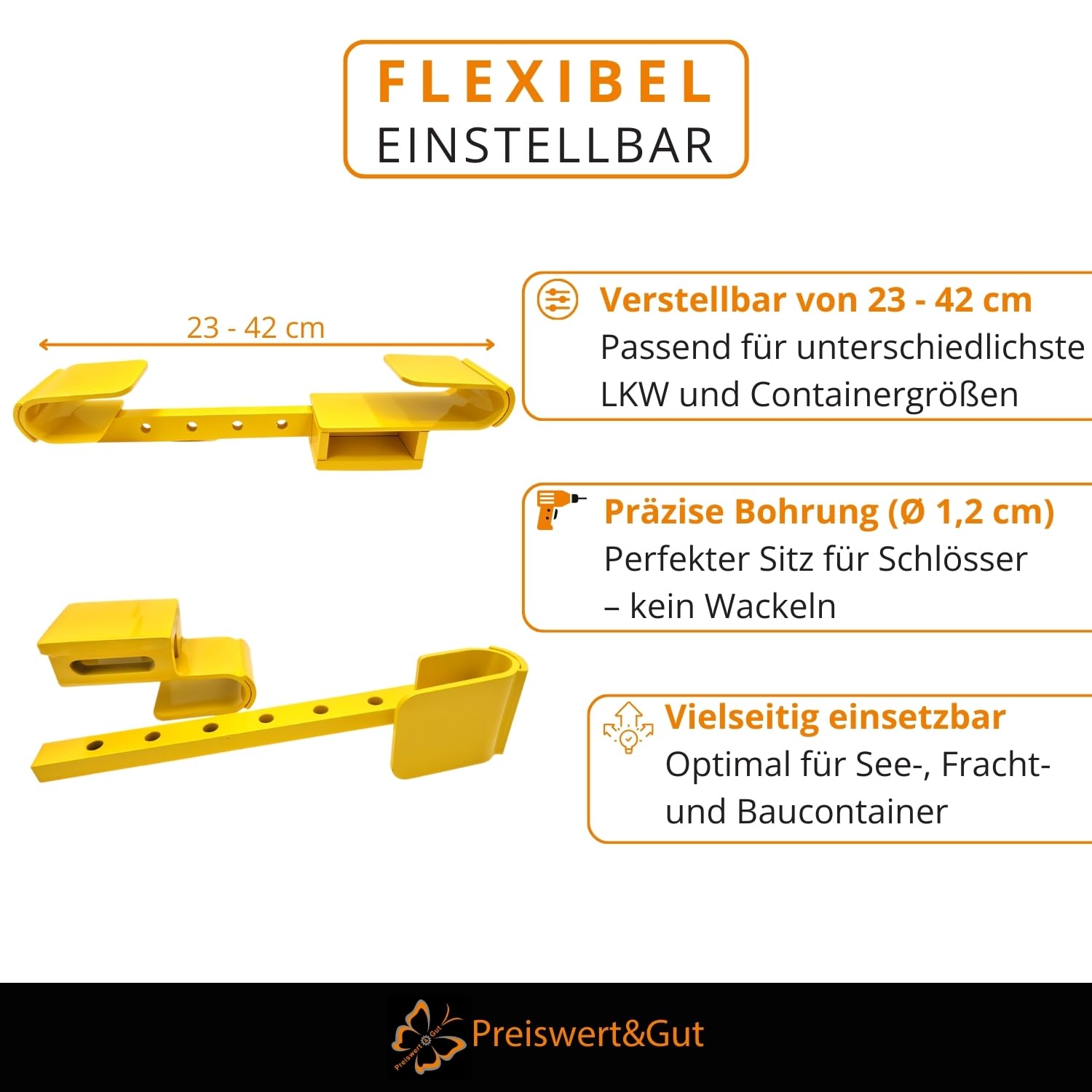2 STK Containerschloss ausziehbar 23 bis 42 cm gehärteter Stahl LKW