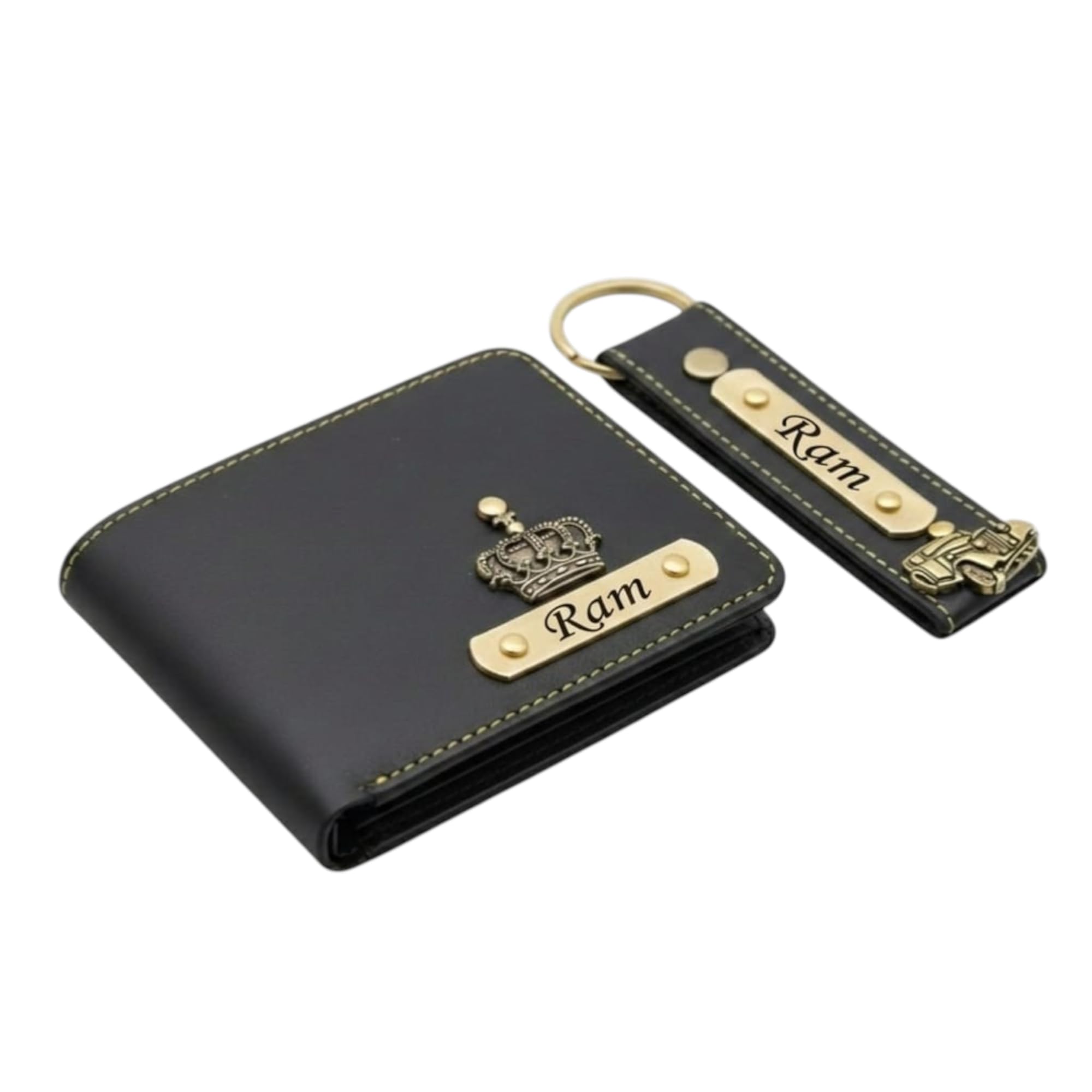 the unique gift studio Mens Leather Wallet and Keychain Combo with Personalised Name & Logo on Wallet - Design 3, Black-picture-11