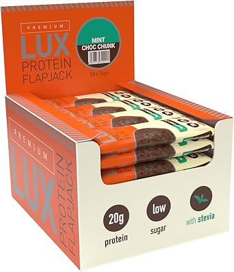 Premium LUX Protein Flapjack Bars - High Protein, Low Sugar Snack   Bodybuilding Warehouse - Mint Chocolate Chunk 24 x 75g