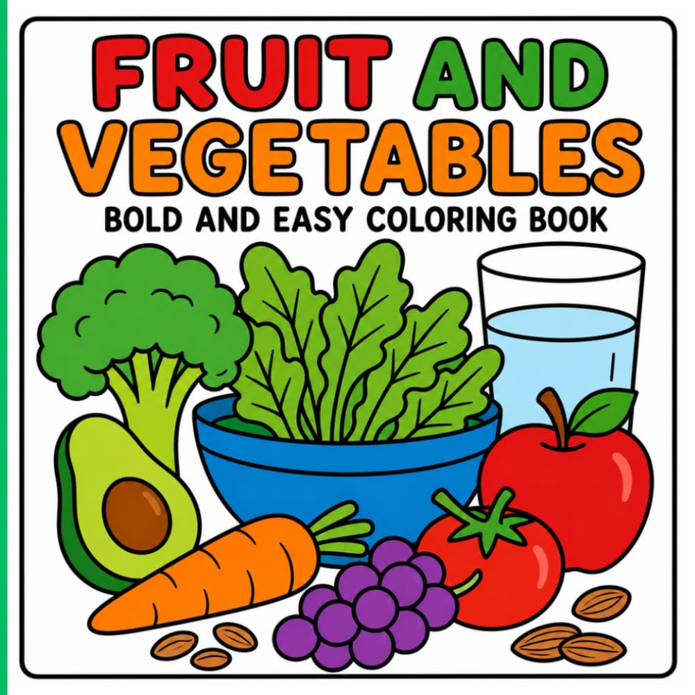 Fruit & Vegetables Bold and easy coloring book: Fun food Coloring 100 pages