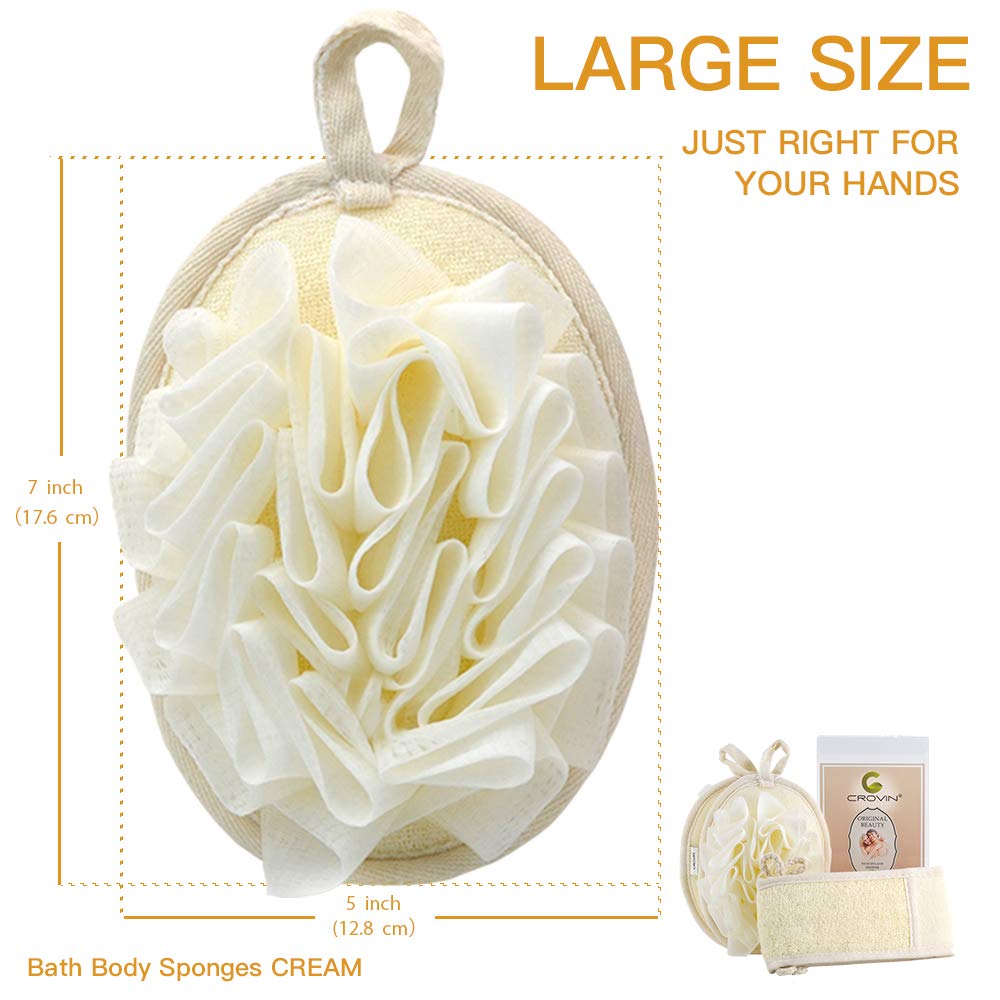 Set di spugne per il corpo in rete - Set di spugne da bagno riprogettate da bagno e doccia e scrub esfoliante per la schiena in luffa naturale. Come - Ottimo regalo per una pelle luminosa e un