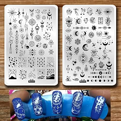 Starry Star Moon Nail Stamping Plate Set, 2pcs 14.5*9.5cm Nail Stamp Plates