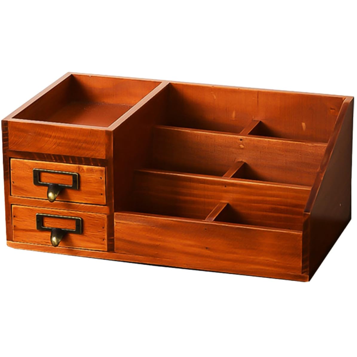 Organizador de Escritorio y Dos Cajones de Madera Seis Compartimentos
