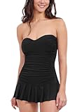 Tutti Frutti Solid Women&apos;s Sweetheart Bandeau Dress with Soft Cups and Tummy Control - Swim Essential