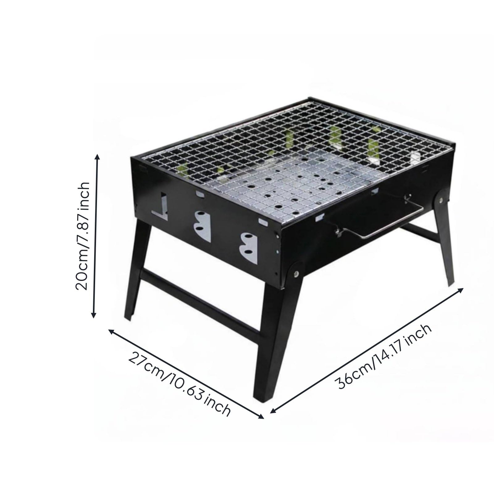 Griglia a Carbone Portatile Graticola Pieghevole Braciere Acciaio Griglia Barbecue da Tavolo Struttura Valigetta Manico Integrato Montaggio Semplice