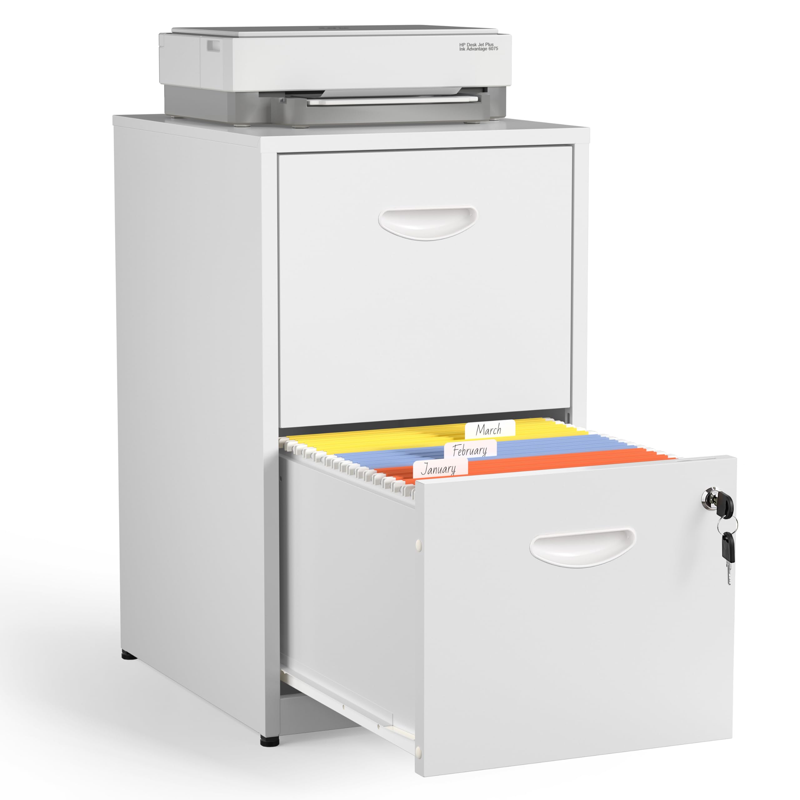 2 Drawer File Cabinet with Lock,White Metal Filing Cabinets,Vertical Locking File Cabinet Fit Hanging Files, Letter,File Box and A4 Documents(White)Recycled Claim Standard 100