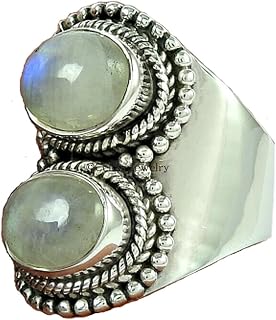 Rainbow Moonstone Natural Gemstone Ring, 925 Sterling Silver, Unisex Designer Band Ring, Engagement Ring For Couples, Anxiety Ring, Valentines Day Gifts, June Birthstone (Rainbow Moonstone)