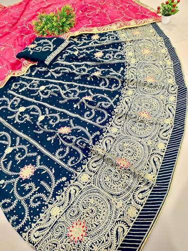 Image of Fancy Heavy Embroidery Work Shimmer Silk Semi-stitched Rajputi Poshak For Women Rajasthani Lehenga Choli
