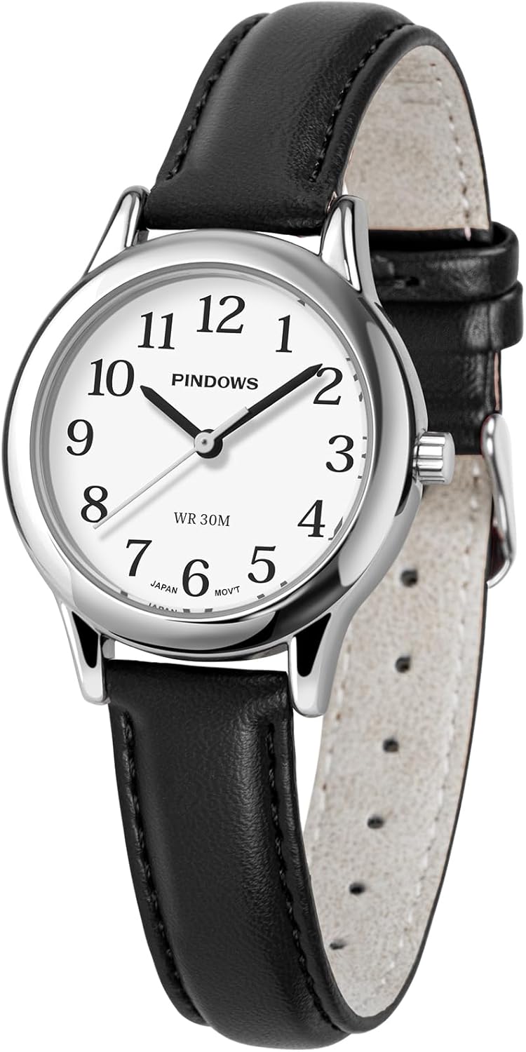 PINDOWS Slim Minimalist Quartz Analog Watch, front view
