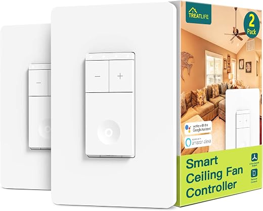 TREATLIFE Smart Ceiling Fan Control, 4 Speed Fan Switch for Ceiling Fan, Neutral Wire Required, Compatible with Alexa and ...