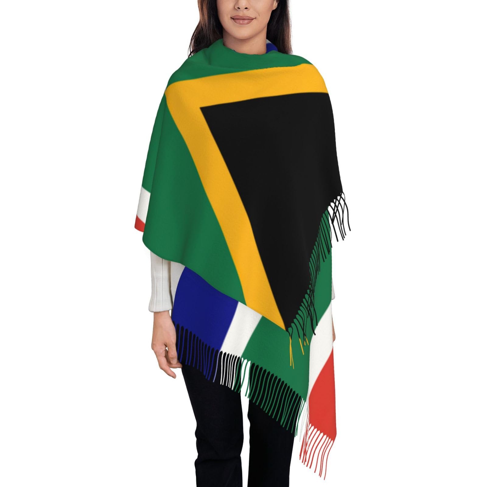 South African flag Print Imitation cashmere long velvet tassel scarf,Winter keep Warm Shawl Wrap.