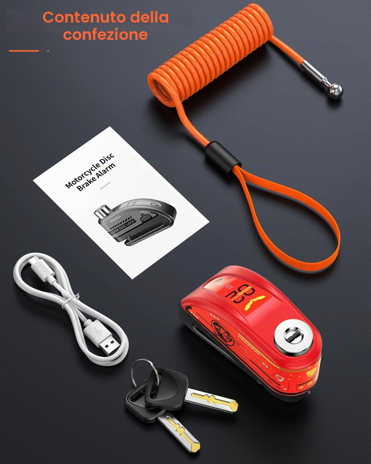 ZEXMTE Lucchetto per disco da moto con allarme, allarme antifurto ricaricabile da 120 dB con cavo promemoria da 1,8 m, lucchetto per motociclette pesanti impermeabile per moto, bici, scooter, e-bike