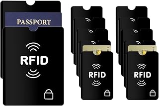 RFID Blocker Schutzhülle - Sicherheit gegen Datenklau - NFC Schutzhüllen - 10 Stück Kartenhülle für Kreditkarten & 2 Stück Kartenschutzhülle für Reisepass Set, EC Kartenhülle für Bankkarten - Schwarz