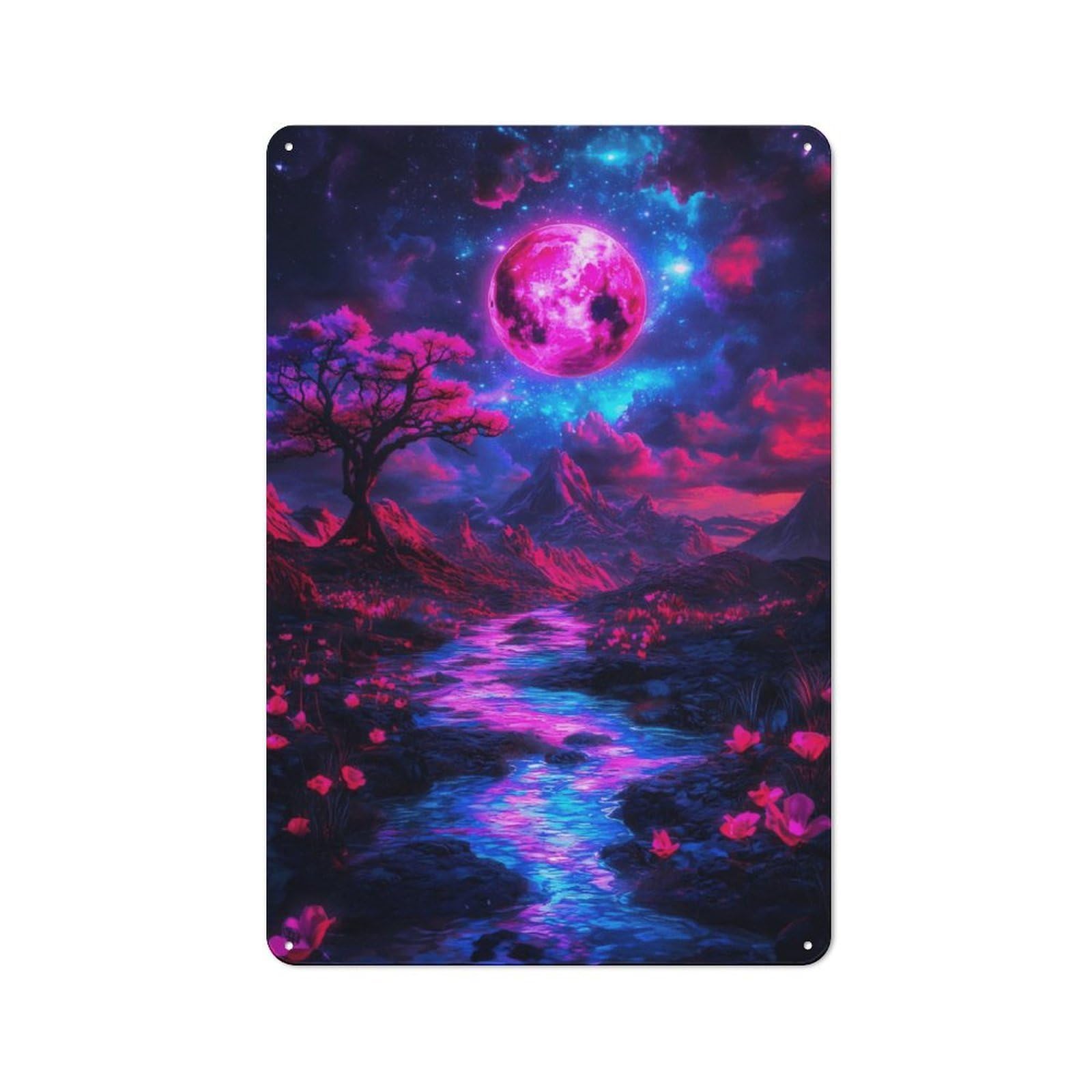 Junmoney Style-24 Fantasy Neon Landscape Vintage Metal Plaque 30X20cm For Dining Room Or Kitchen, For Home Decor Collectors Refreshing A Room In Autumn