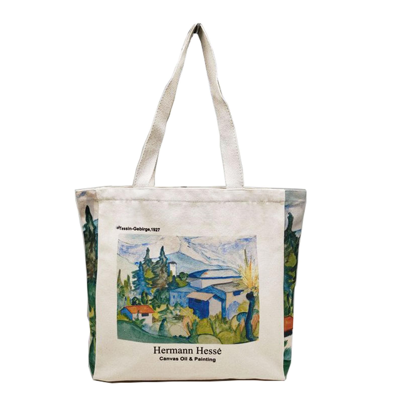 BROADREAM Canvas Tote Bag Aesthetic Shoulder Bag with Zippers and Interior Pocket