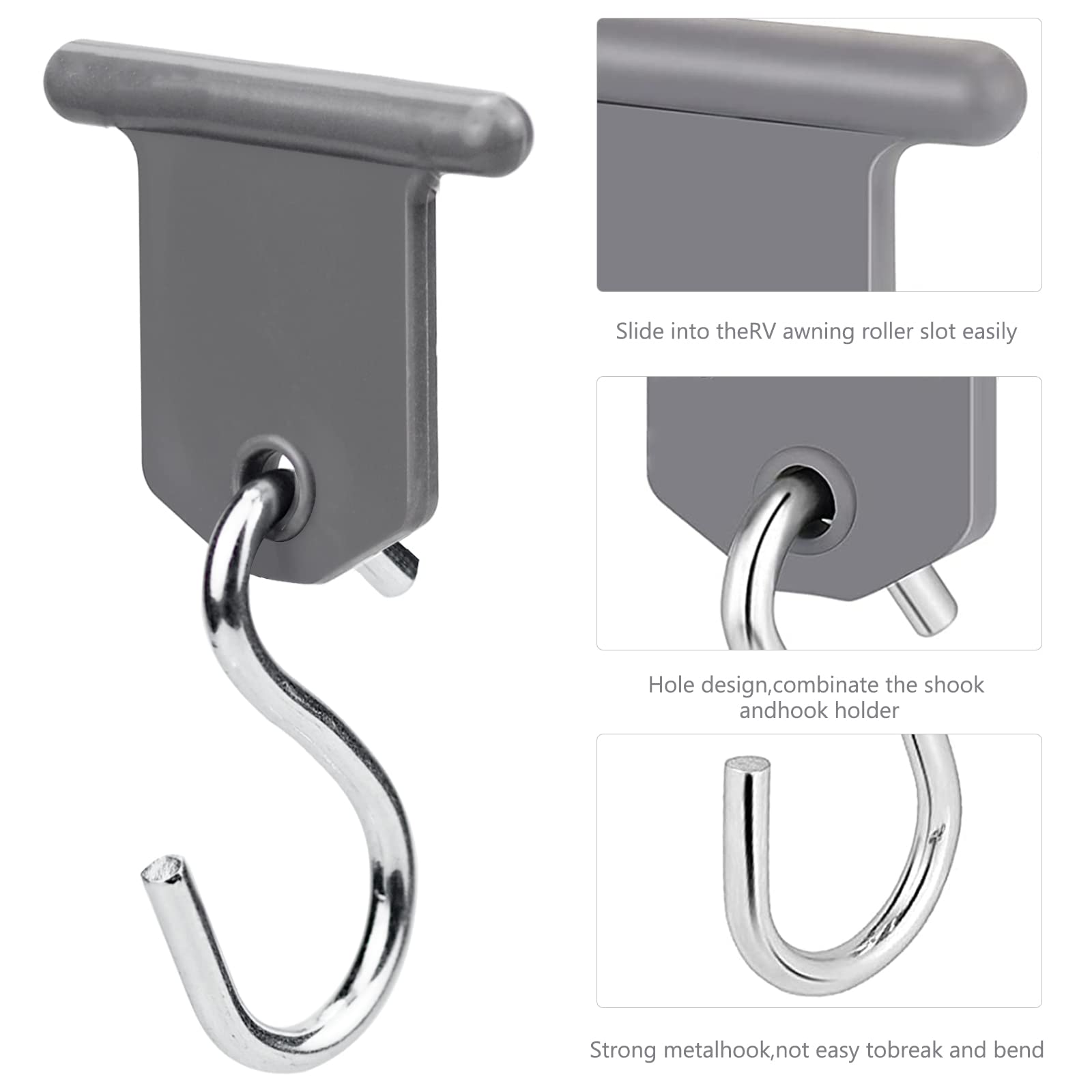 ALFFREUDE 10 Pezzi Gancio per Tendalino Camper, Tende da Campeggio Appendini, Acciaio Inossidabile Kit da Infilare nel Profilo del Tendalino per Tende da Sole