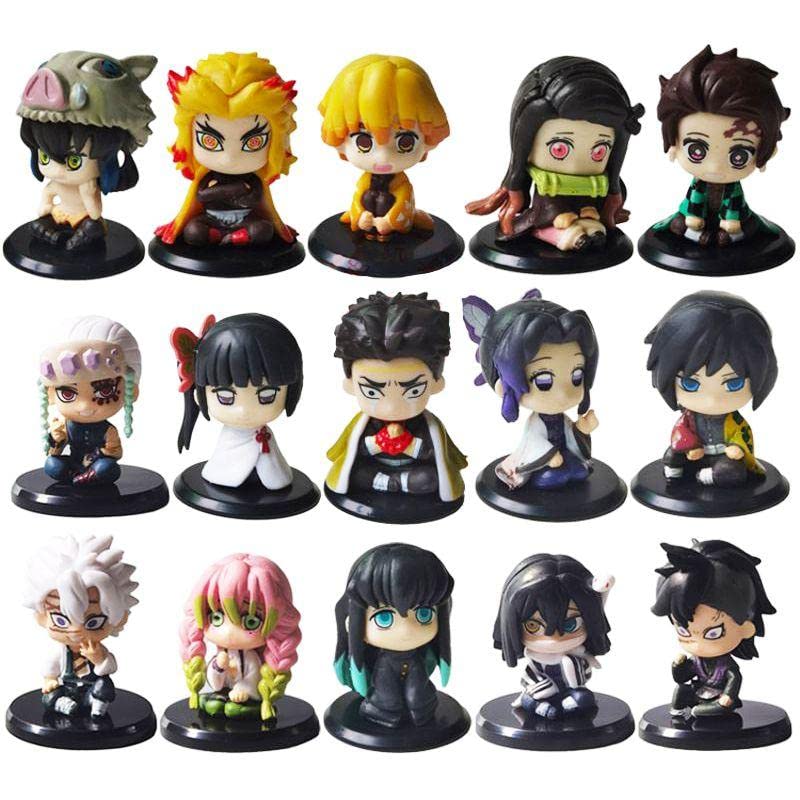 Image of Trunkin Demon Slayer Figures Chibi Small Mascot Action Figures Set of 15 Model A, 2-3 Inches Kimetsu no Yaiba Anime Figurines Small Sitting Set with Hashiras