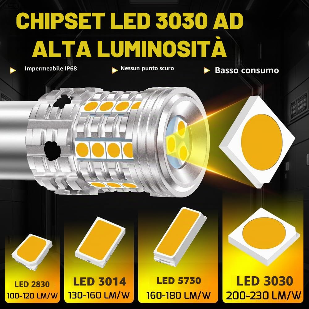 2 pezzi lampadine LED 1156 ambra, 7507 BAU15S Py21w Lampadina LED Canbus senza errore Anti Hyper Flash Lampadina di ricambio per indicatore di direzione LED Super luminosa 12V-24V 27SMD 28W 4000LM