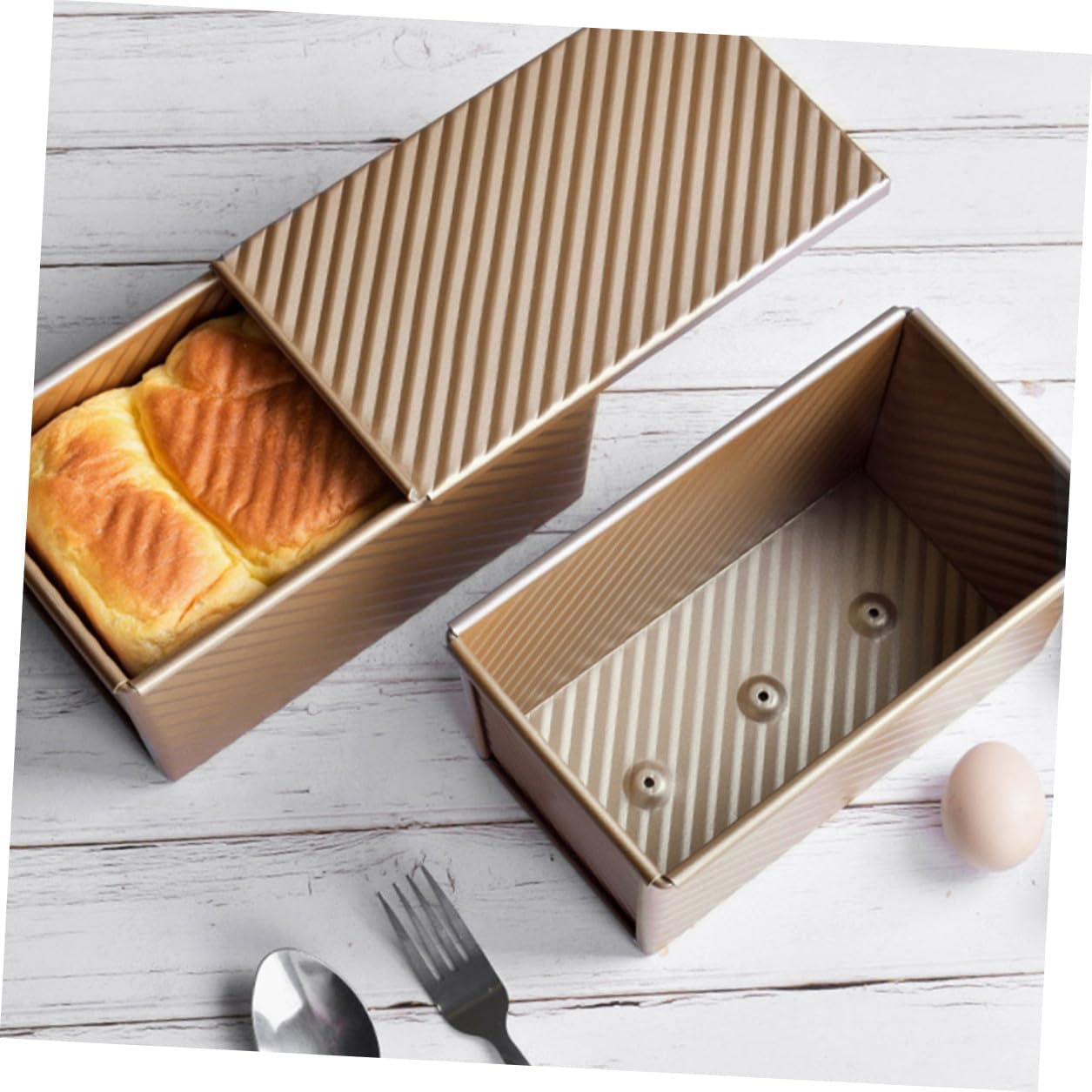 FUOYLOO 2pcs 450 Gram Nonstick Loaf Pan with Lid, Gold Sliding Cover Bread Baking Mold for Oven, Household Toast Baking Pan for Homemade Bread