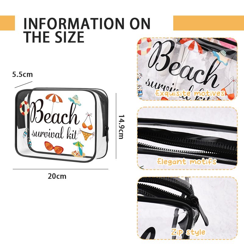 Beach Survival Kit Transparent Cosmetic Bag Waterproof Travel Toiletry Organiser for Holiday Essentials with Zipper Clear Makeup Cosmetic Bags for Seaside Summer Beach Wash Bag for Women Men - Image 4