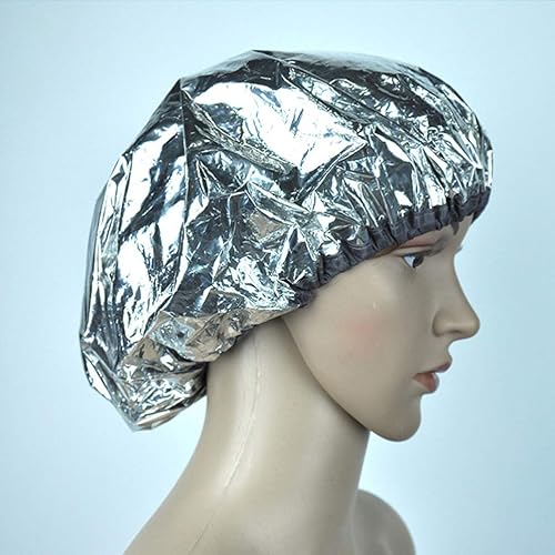 Miniatura 4 de Lurrose 6 unids Heat Cap Deep Conditioning Caps Bath Cap Aluminium Foil Hair Cap Night Hat Head Cover para vaporizar el cabello peinado y (plateado)