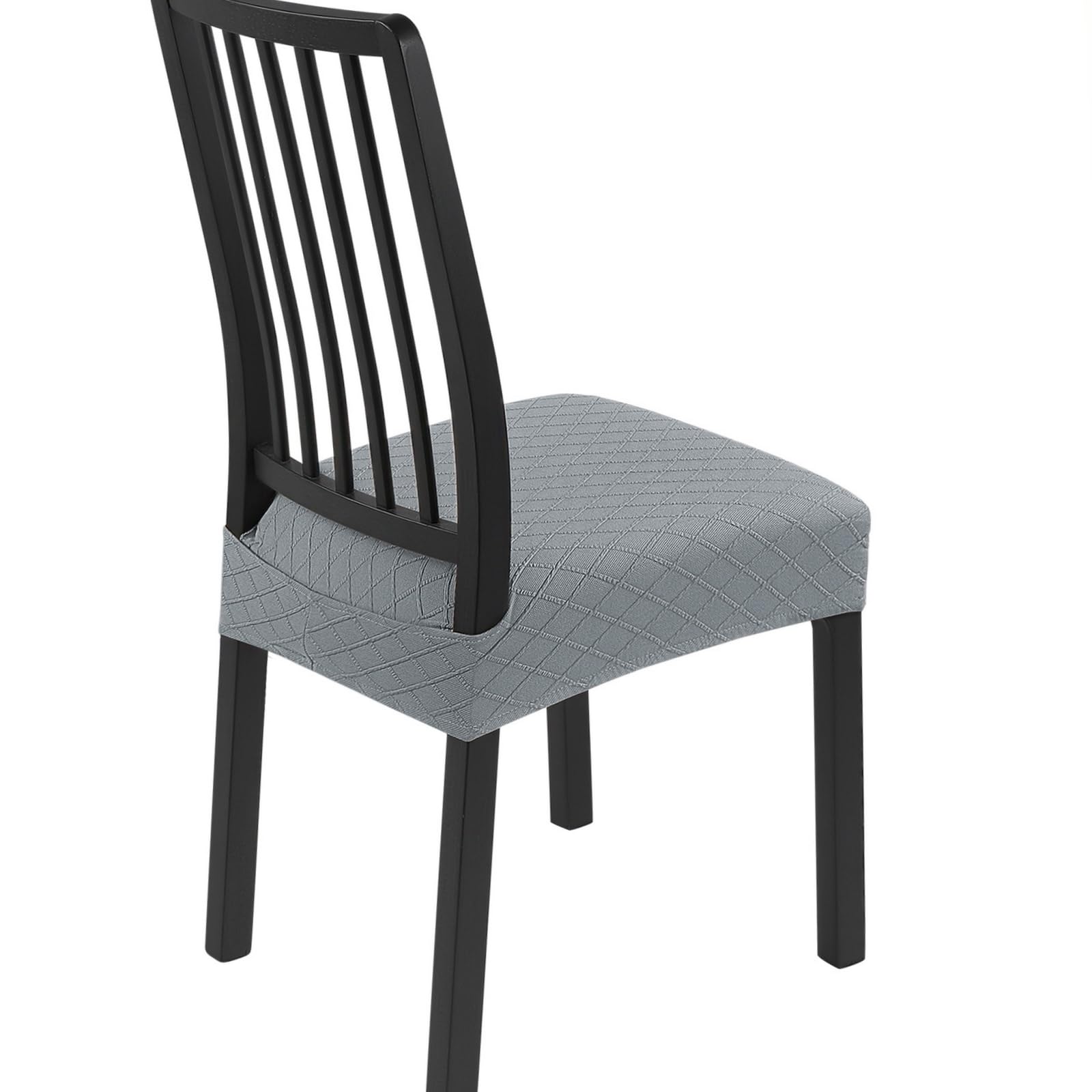 SearchI Dining Chair Seat Covers Set of 6, Rear Covered, Check Light Grey