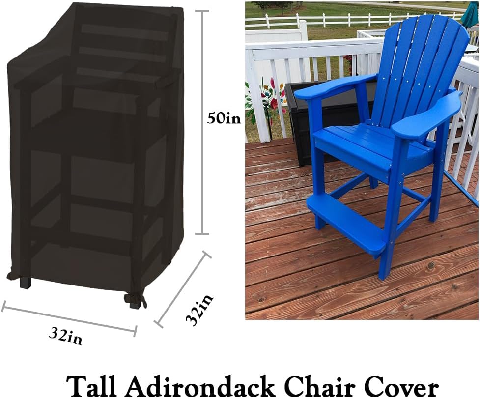 Tall Adirondack Chair Cover for Outdoor Poly Bar Height Balcony Chair Waterproof Heavy Duty Patio Adirondack Bar Stool Cover