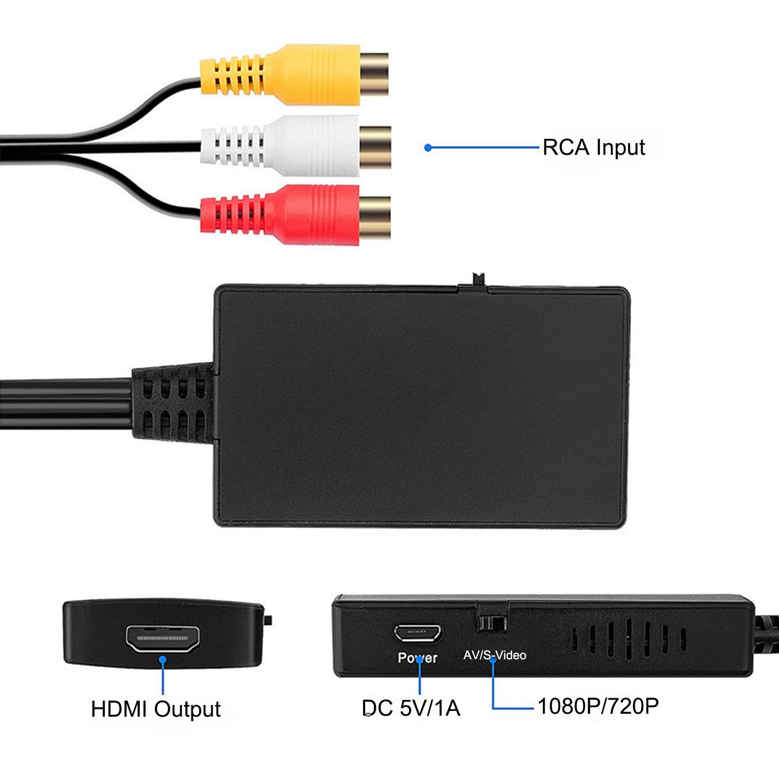 iFCOW Convertitore da AV a HDMI, adattatore da RCA a HDMI AV+ S- video a HDMI, supporta 1080p NTSC/PAL per PC, laptop, TV, lettori DVD