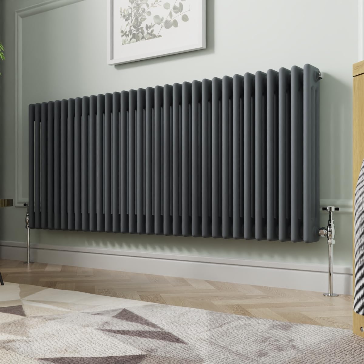 NRG 600 x 1460mm Anthracite Horizontal Cast Iron Radiator Triple Panel