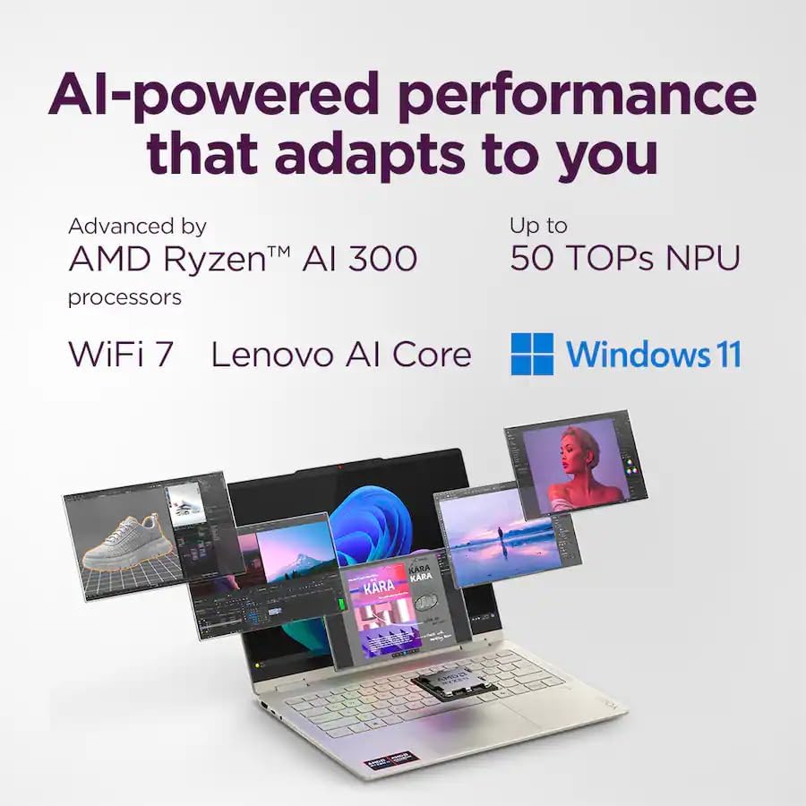 Lenovo Yoga 7 2-in-1 14" Copilot+ Laptop (2025) - AMD Ryzen AI 7 350 8-Core, 16GB RAM, 1TB M.2 NVMe SSD, 14.0" WUXGA OLED Touchscreen, Windows 11 Home - Seashell