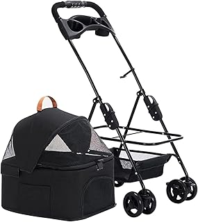 Carrinho de cachorro Carrinho de cachorro para cães médios Fácil de dobrar com uma mão Entrada sem zíper Carrinho de estimação premium Carrinho de cachorro para gatos com carrinho de transporte destacável (D preto)