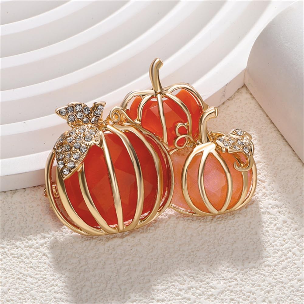 3 Rhinestone Pumpkins Brooch Pin for Women Girls Gold Tone Fashion Crystal Halloween Thanksgiving Fruit Brooches Lapel Pins Cute Fall Holiday Festival Hat Bag Suit Dress Accessories Jewelry Gift - Image 4