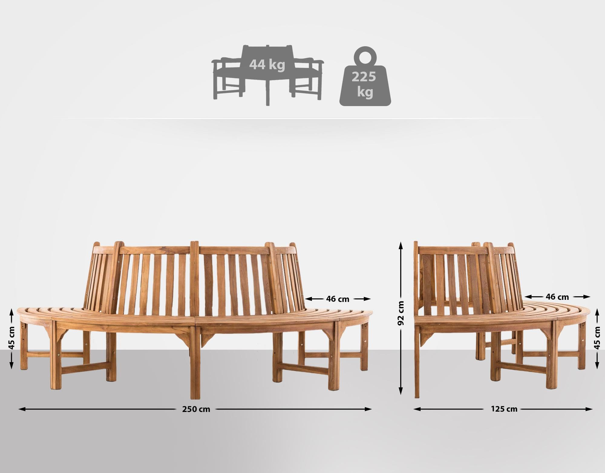 CLP Banco Semicircular Lehming De Madera Teca para 4 Personas I Silla para El Jardín Resistente A La Intemperie con Respaldo, Tamaño:250 cm