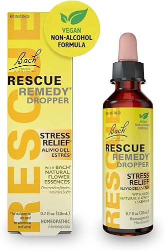 RESCUE Gotero de remedio de Bach de 0.7 fl oz, alivio natural del estrés, esencia floral homeopática, vegano, sin gluten ni azúcar, sin formación de
