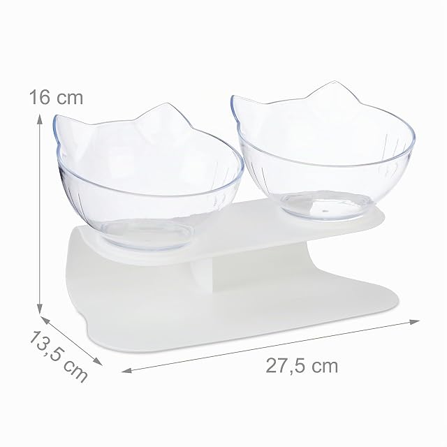 Foto 4 de 8 de Relaxdays Comedero Doble para Gatos, 2 Platos, 500ml, 16x27,5x13,5 cm, Set de Bebederos Elevados