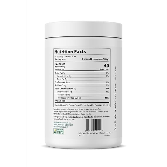 Jade Leaf Matcha Organic Matcha Latte Mix - Bulk Value Size - Lightly Sweet Japanese Matcha Powder with Organic Sugar for Cafe Style Blend, 17.6 Ounce / 500g (Pack of 1)