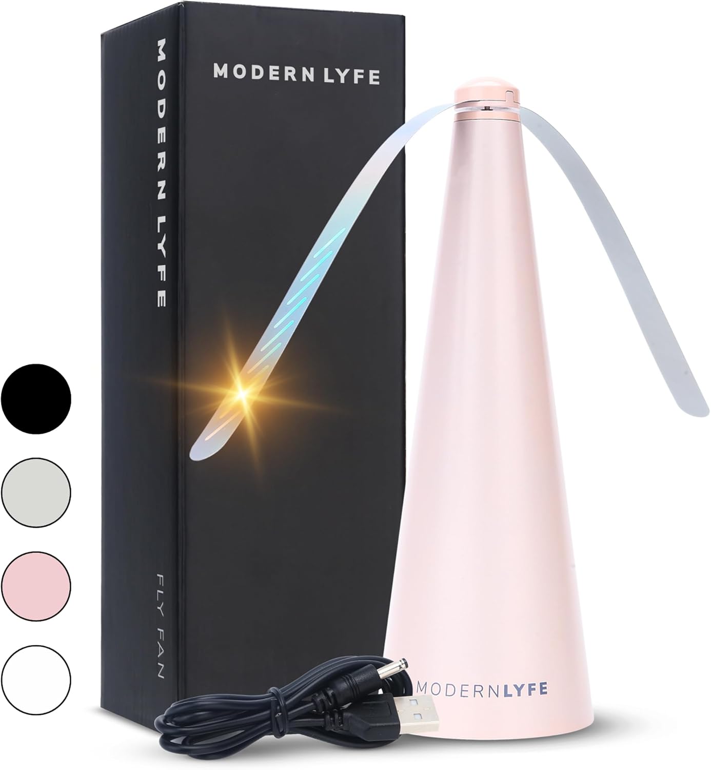 Fly Fans for Tables by Modern Lyfe - AA Battery & USB Powered - Fly Swatter Outdoor Camping Accessory Or for Food at Parties, Restaurants & Picnics, Bug Fan, Spinner Keeps Flies Away (2 Pack - White)