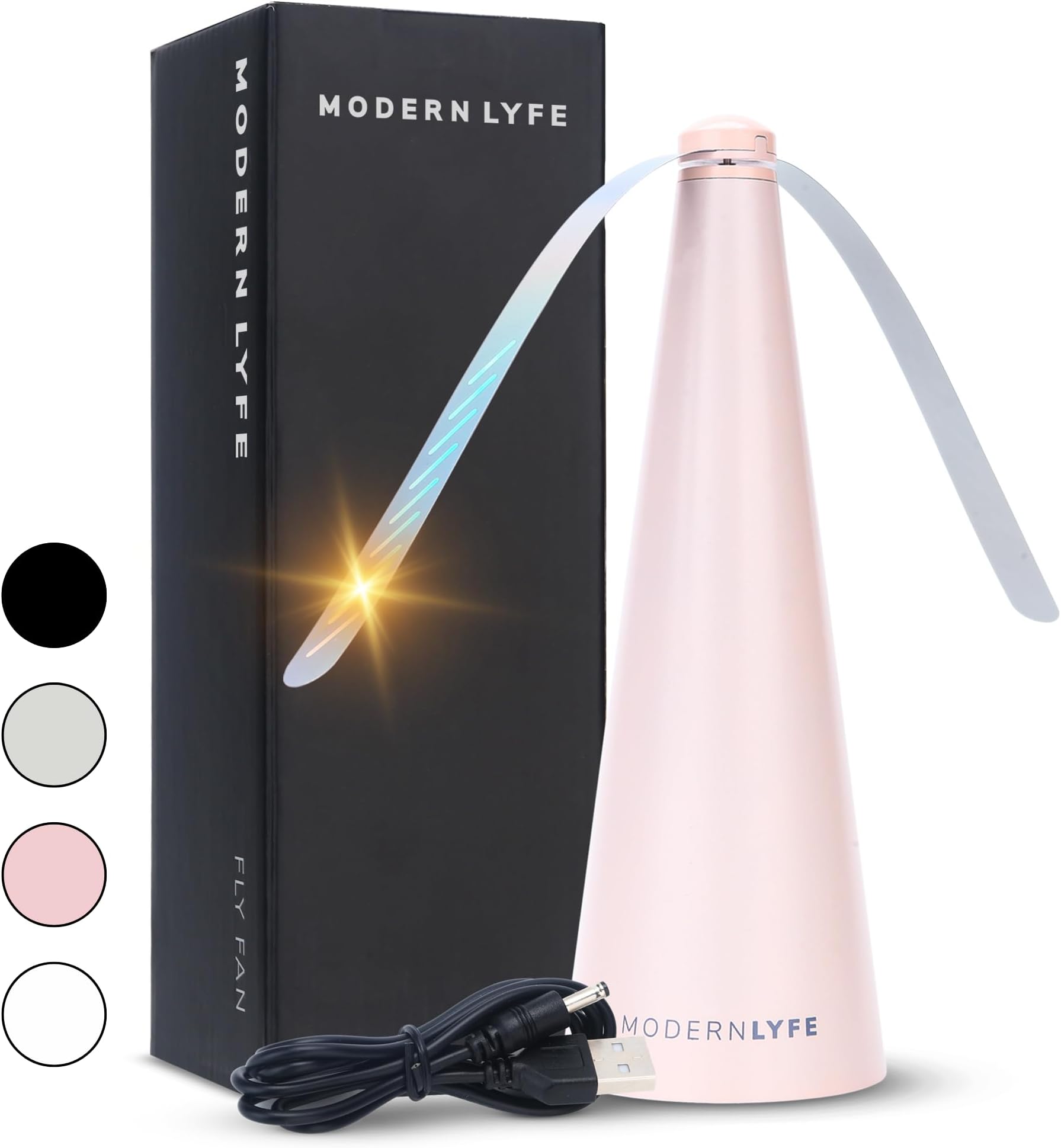 Fly Fans for Tables by Modern Lyfe - AA Battery & USB Powered - Fly Swatter Outdoor Camping Accessory Or for Food at Parties, Restaurants & Picnics, Bug Fan, Spinner Keeps Flies Away (1 Pack - Pink)