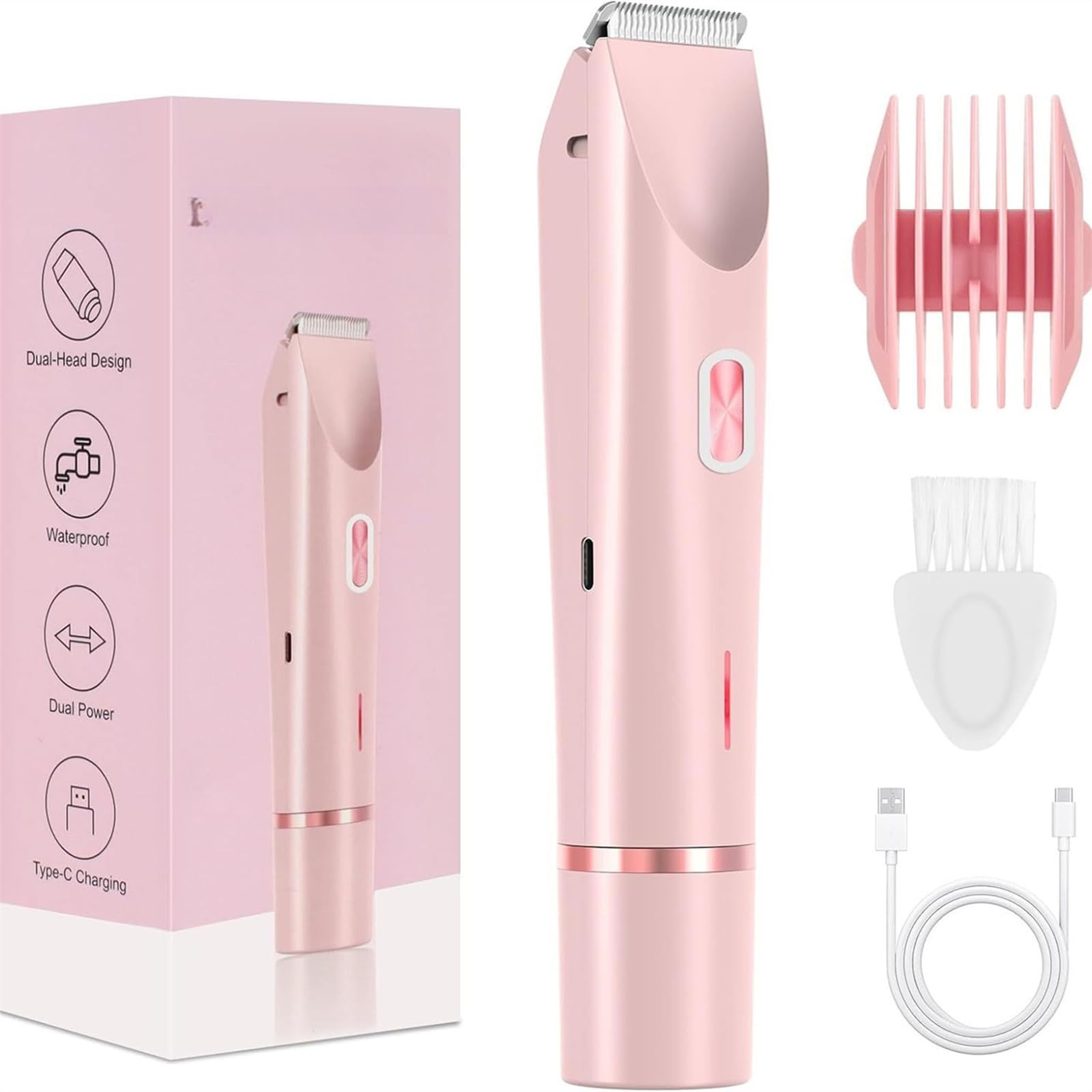 bikiniskin Bikini-Trimmer für Frauen 2-in-1 Intimrasierer für Frauen Wasserdichter, kabelloser Rasierer für Gesicht, Beine und empfindliche Bereiche
