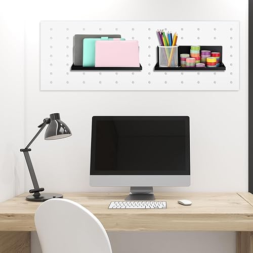 Miniatura 5 de Therwen Paquete de 4 estantes magnéticos para tablero de clavijas, organizador de pared, estante de metal con bandeja de acero, accesorios de