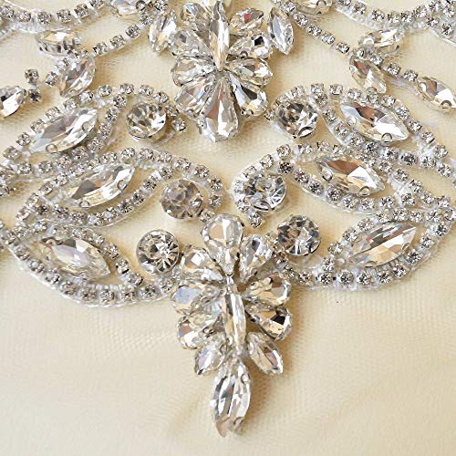 Sparkling Rhinestone Applique Shoulder Accessories Sleeve Diamante Crystal Lace Patch Craft Sewing on Bridal Wedding Ball Dress Gown (1 Pair) - Image 4