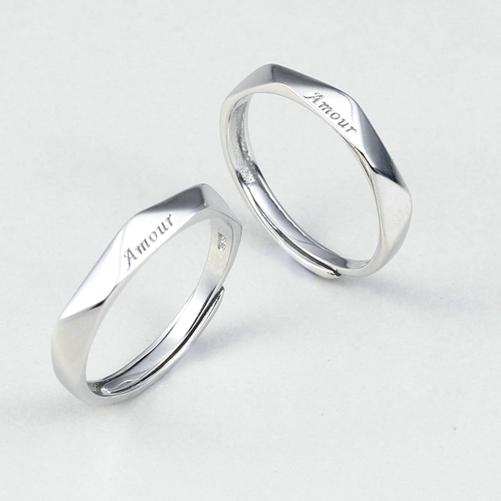 Bague Reglable, Bague de Mariage Argent avec Amour Réglable Anniversaire Anneau de Bijoux Cadeau