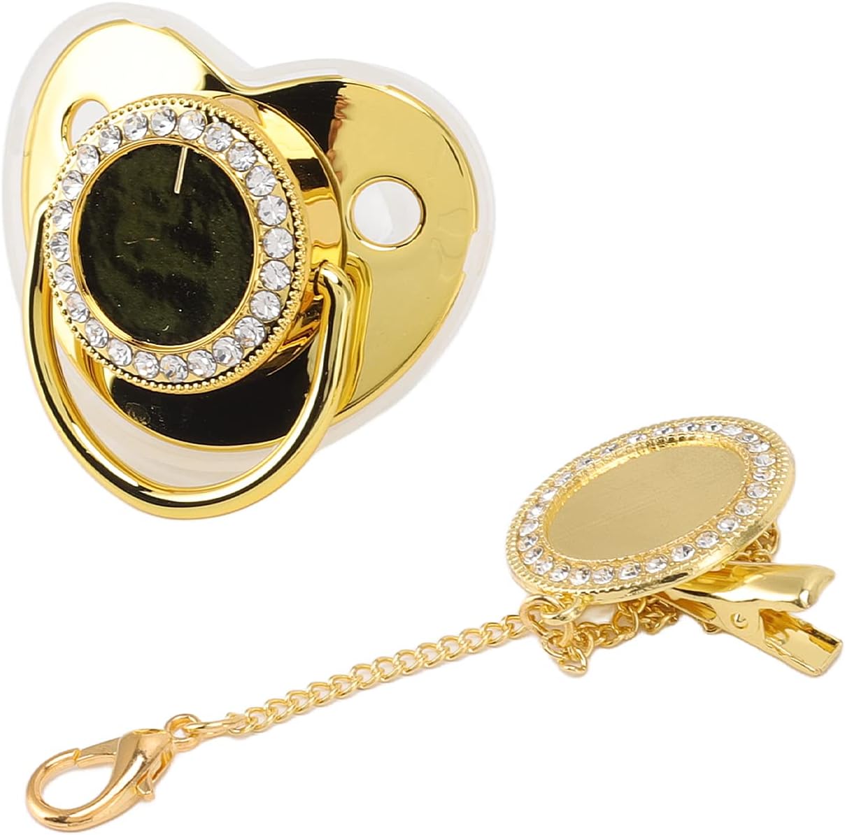 Personalized Pacifier, Rhinestone DIY Photo Baby Pacifier, Ultra Soft Silicone Infant Dummy Personalized Any Name for Baby Show Photograph New Born Gifts (Gold M)